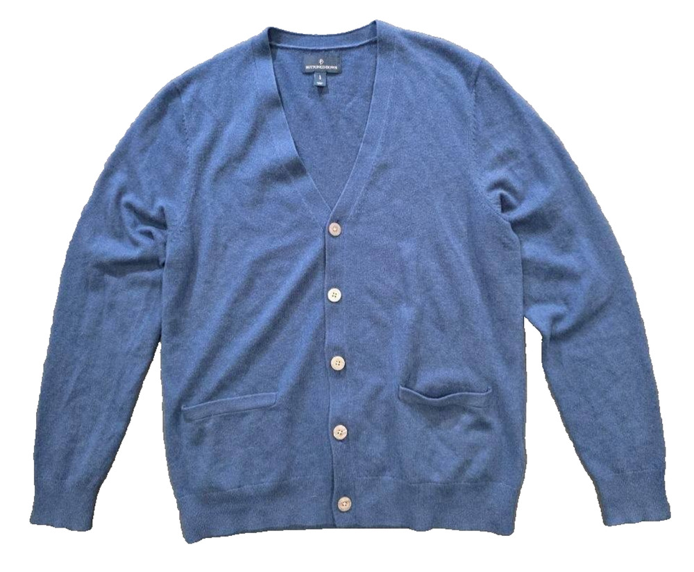 Buttoned Down Blue 100% cashmere pockets Cardigan Sweater Large A010522